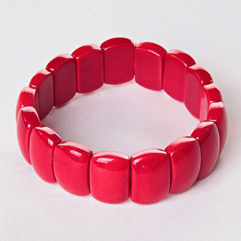 Korallenarmband (gepresst) rechteckige Steine auf Elastikband, Glieder 1,1 × 1,5 cm