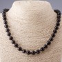 Achatkette (künstlich) aus tschechischem Glas, schwarz, facettierte Kugeln, Durchmesser 10 mm, Länge 68 cm +