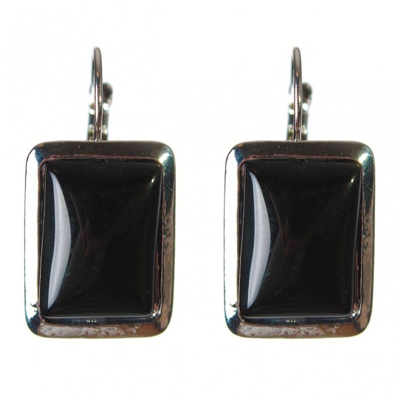 Reduzierte Ohrringe aus Achat, glatte Fassung, rechteckiger Stein, 2,3 × 1,8 cm, Länge 3,5 cm