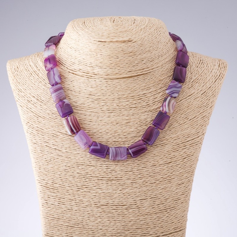 Achatkette in violetten Tönen, rechteckige Perlen, Maße 12 × 17 mm, Länge 44 cm