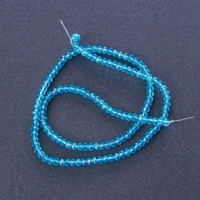 Perlen aus tschechischem Kristall, transparent blau-türkis, Länge 37 cm, Durchmesser 3,5 mm