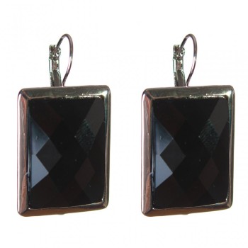 Ausverkaufs-Ohrringe aus Achat, facettierter Stein, rechteckig, glatte Fassung, 3×2 mm, Länge ca. 3,9 cm