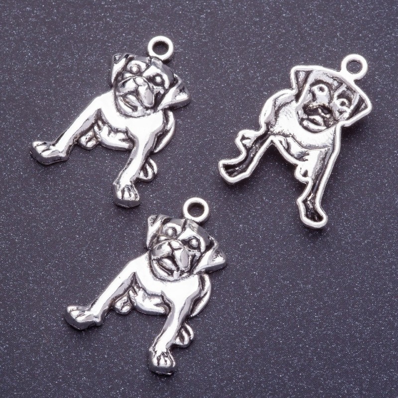 Schmuckzubehör Anhänger Bulldogge L, 5 mm Ø d1-1, Silber-Finish, Verpackung 20 g ± 11 Stück