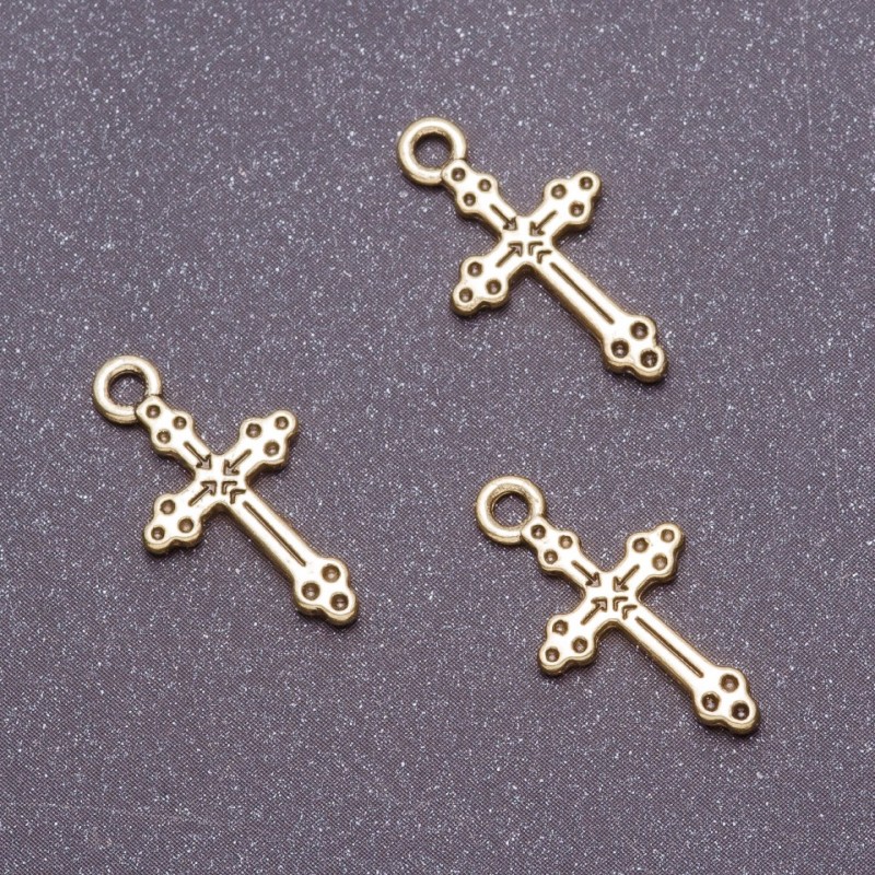Anhänger Kreuz, Durchmesser 12 mm, Länge 20 mm, Bronze, Packung 20 g ± 36 Stück