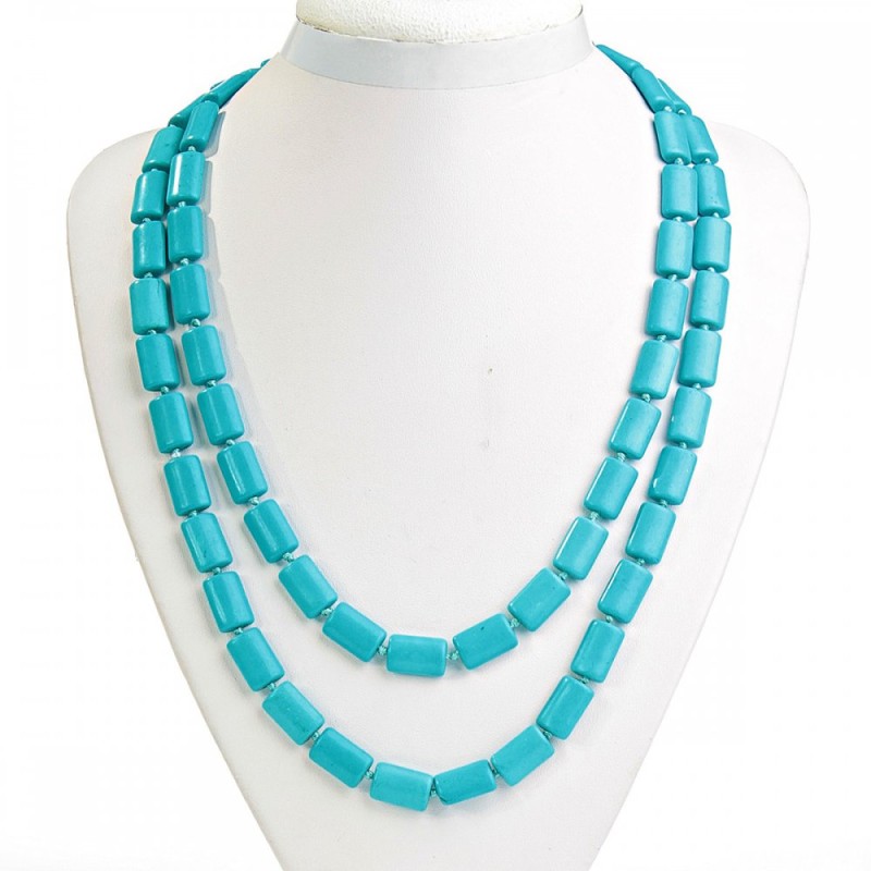 Kette aus Türkis rechteckigen Perlen 12×18 mm, Länge 114 cm