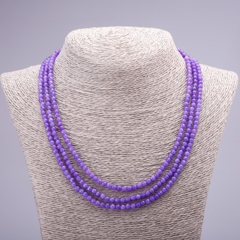 Dreireihige Halskette 'Amethyst' (künstlich) aus Naturstein, facettierte Kugeln, Durchmesser 4 mm, Länge 47 mm