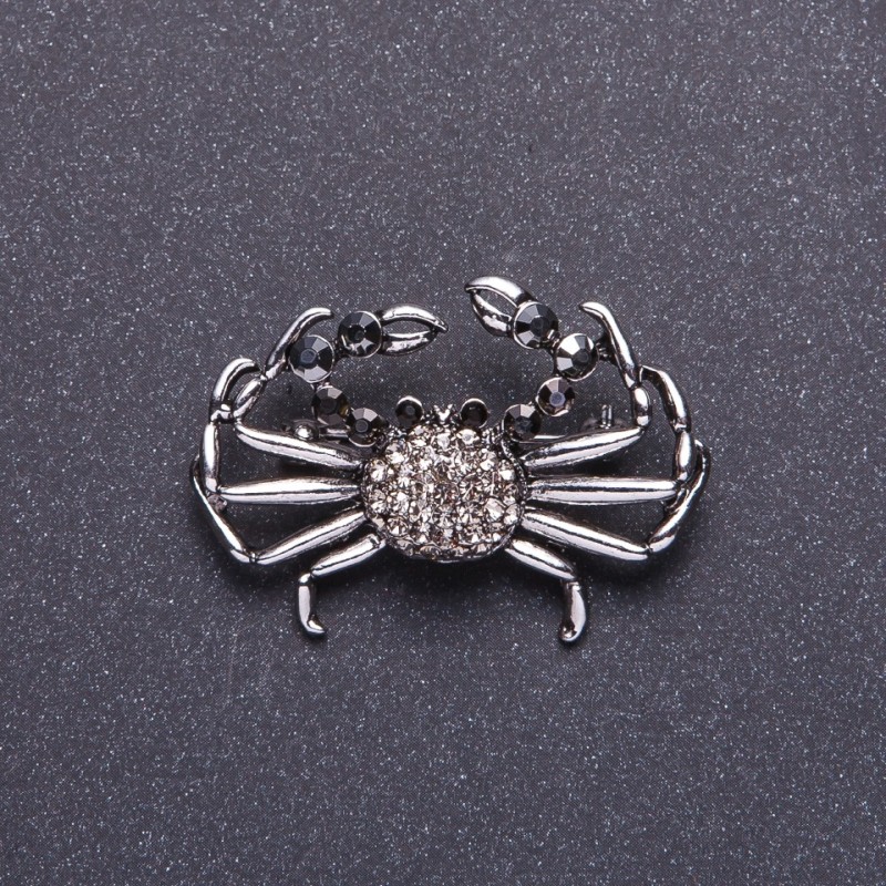 Brosche Diamant-Krabbe silberfarben 4×2,7 cm