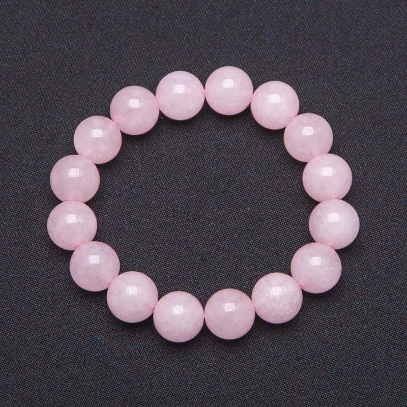 Armband aus Rosenquarz auf elastischem Band, glatte Kugel, Durchmesser 12 mm+