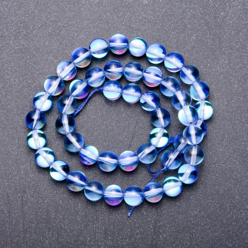 Blaue Opalglasperlen auf Schnur, Durchmesser 8 mm, Länge 38 cm