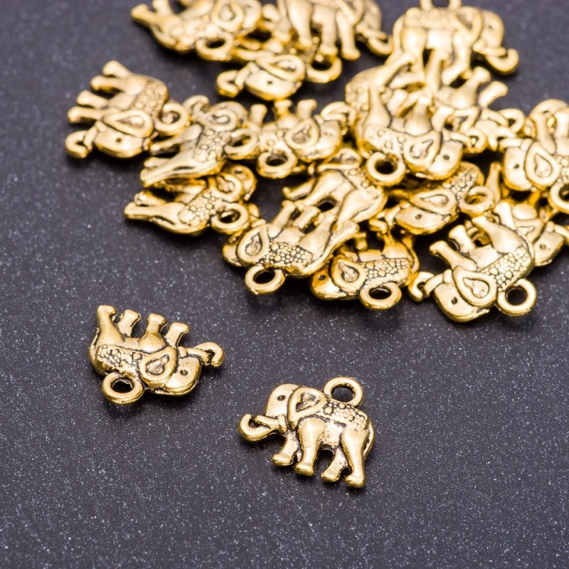 Anhänger Elefant Altgold, Durchmesser 14 mm, Länge 12 mm, Lochdurchmesser mm, Verpackung 20 g ± 22 Stück