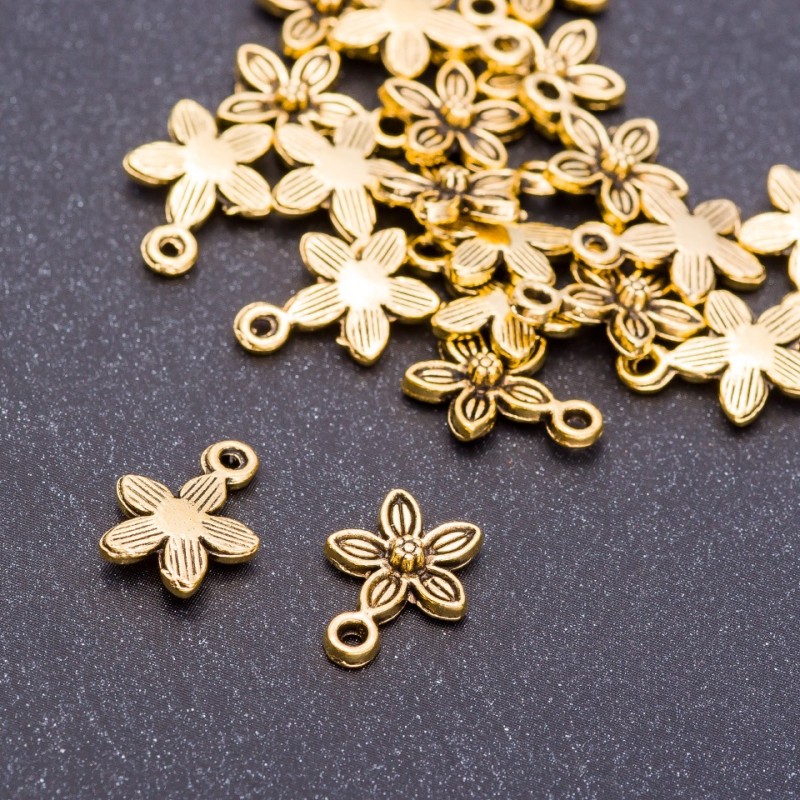Blumenanhänger 'Altgold', Durchmesser 10 mm, Länge 12 mm, Verpackung 20 g ± 35 Stück