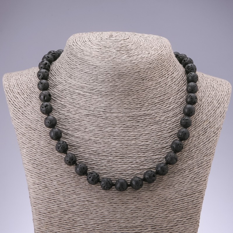 Lava-Perlenkette, Kugeln Ø10 mm, Länge 45 cm