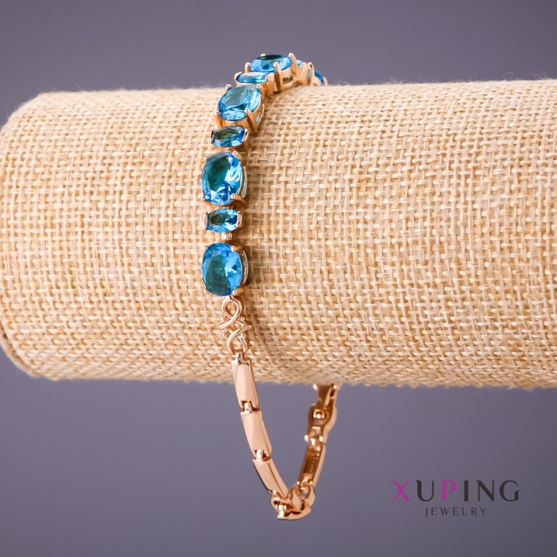 Xuping-Armband mit blauen Steinen, Länge 18–20 cm, Dicke 4–7 mm, Farbe Gold