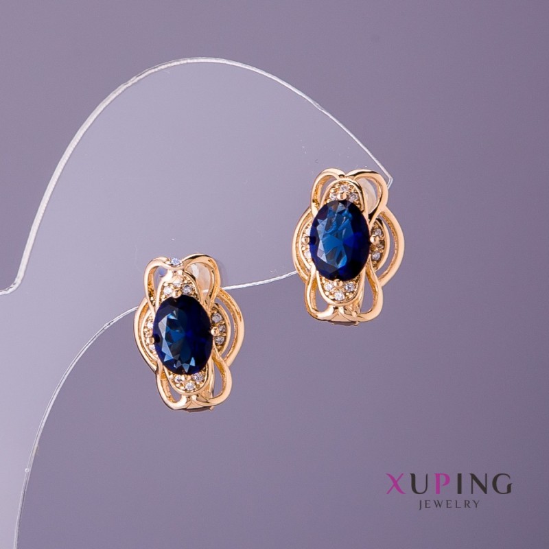 Ohrringe Xuping mit blauen Steinen, Durchmesser 11 mm, Länge 15 mm, 18K-Vergoldung