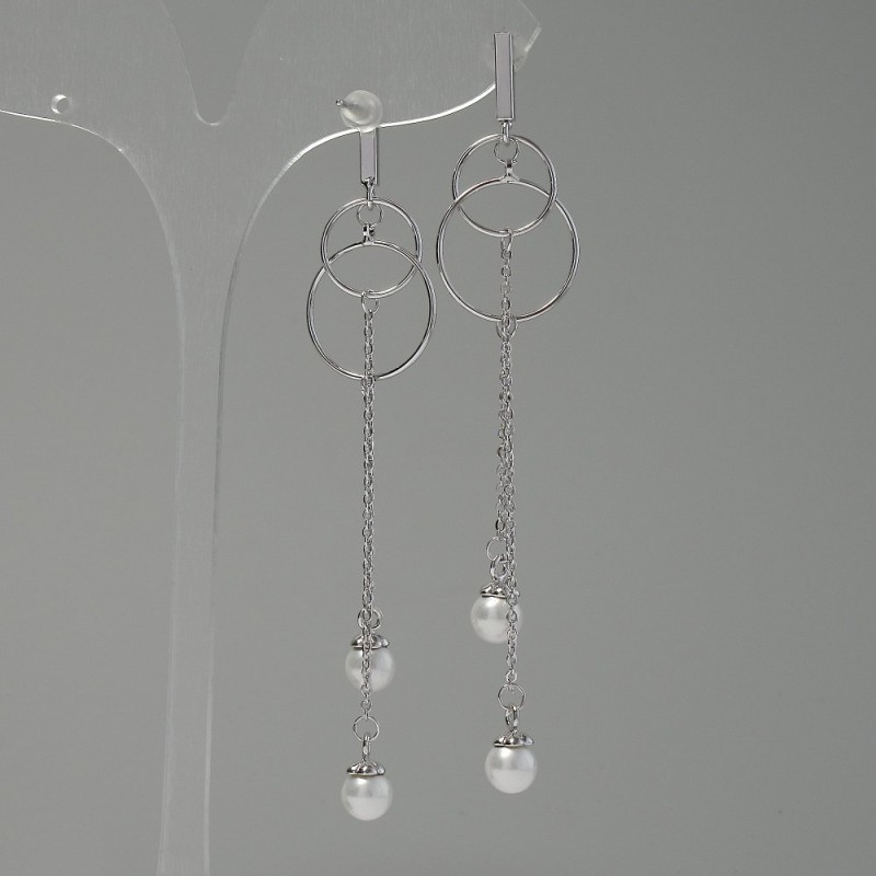 Ohrringe "Itaolao" "Perlen", Durchmesser 18 mm, Länge 85 mm, Farbe Silber