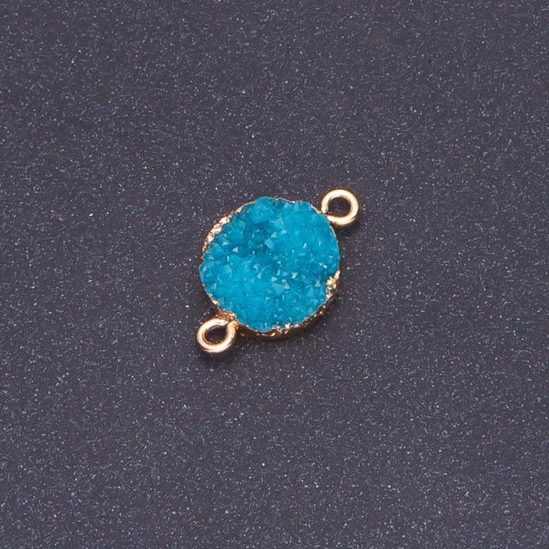 Verbindungsstück dunkel türkisfarbene Druse Acryl Gold, Durchmesser 14 mm, Dicke 3 mm