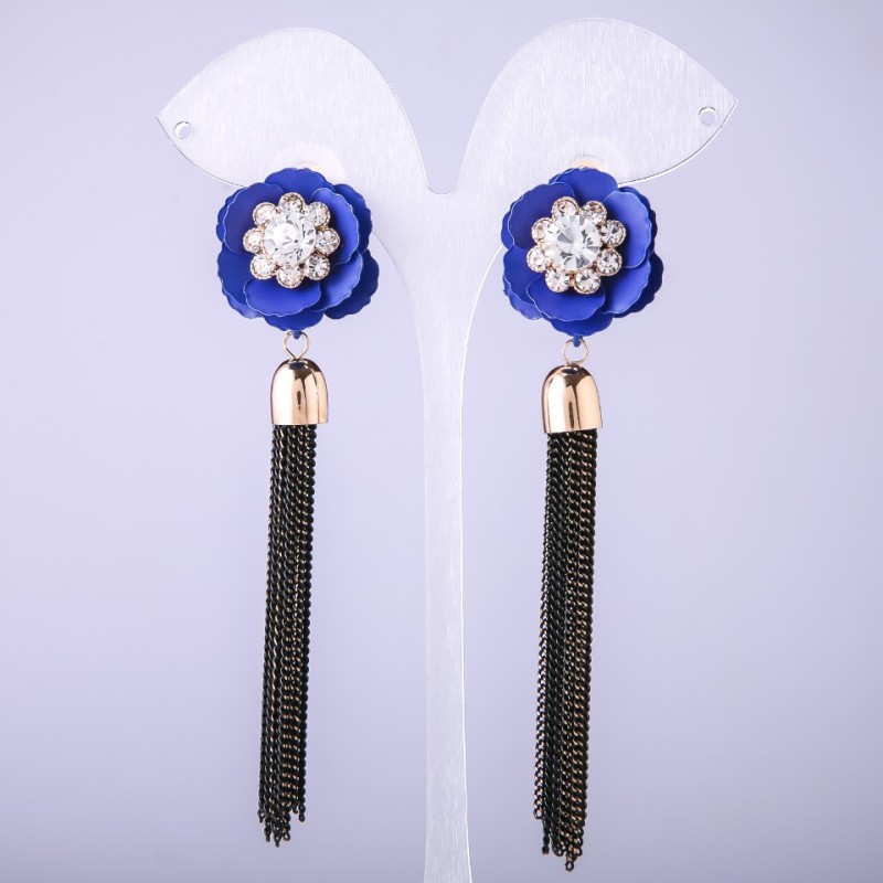 Ohrringe Kytytsi Blaue Blume mit Ketten, Länge 90 mm