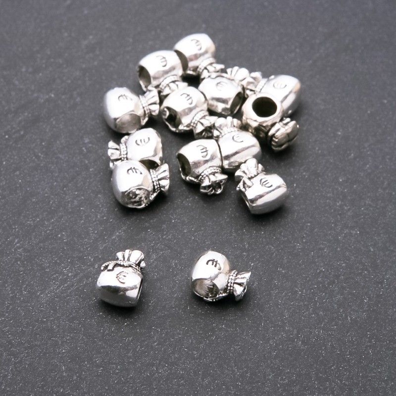 Perleinsatz 'Beutelchen' im Pandora-Stil, Durchmesser 10 × 8 mm, Innenbohrung 4,8 mm, Verpackung 20 g ± 9 Stück