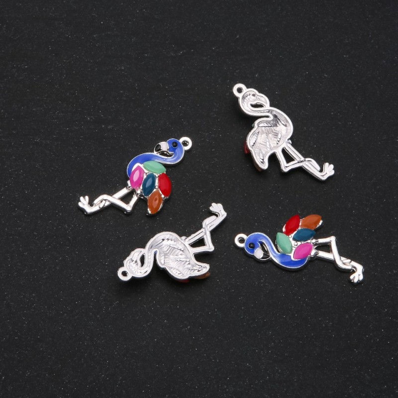Anhänger Flamingo, emailliert blau, Hals 30×14 mm, Packung 4 Stück