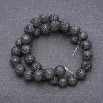 Lavaperlen aus Lavastein, auf Schnur, Durchmesser 12 mm ±, Länge 37 cm