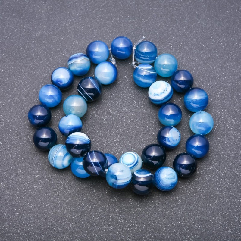 Perlen auf Schnur aus blauem Augenachat, glatte Kugeln, Durchmesser ca. 12 mm + -, Länge ca. 37 cm +