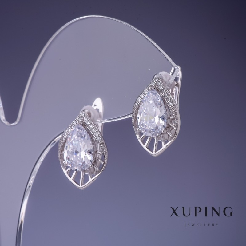 Xuping-Ohrringe mit weißen Kristallen 18×10 mm rhodiniert