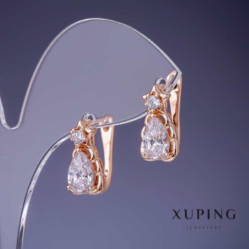 Ohrringe Xuping mit weißen Kristallen 16 × 8 mm, 18K-Vergoldung