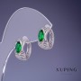 Ohrringe Xuping mit grünen Kristallen 15×7 mm Rhodiumbeschichtung