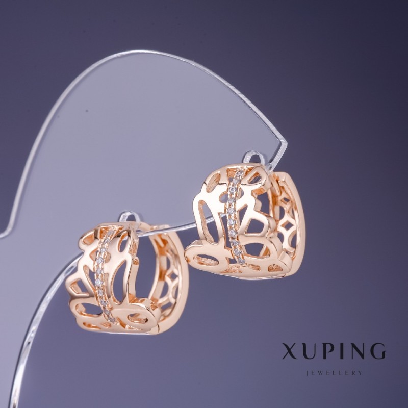 Ohrringe Xuping 14×13 mm, 18K-Vergoldung, mit weißen Strasssteinen