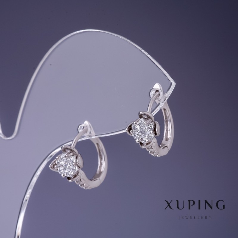 Xuping Ohrringe Krug – Weißer Zirkon, rhodiumbeschichtet, 15×8 mm