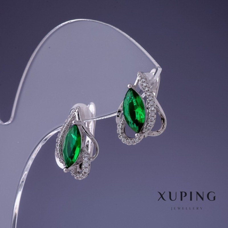 Xuping Ohrringe mit grünem Zirkon, Smaragdgrün, 12×16 mm, Rhodiumbeschichtung