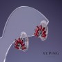 Ohrringe Xuping 9×15 mm Rhodiumbeschichtung mit rotem Stein