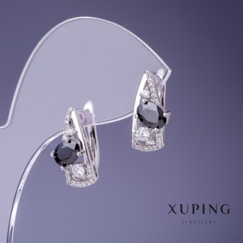 Xuping Ohrringe 17 × 8 mm rhodiumbeschichtet mit schwarzem Stein
