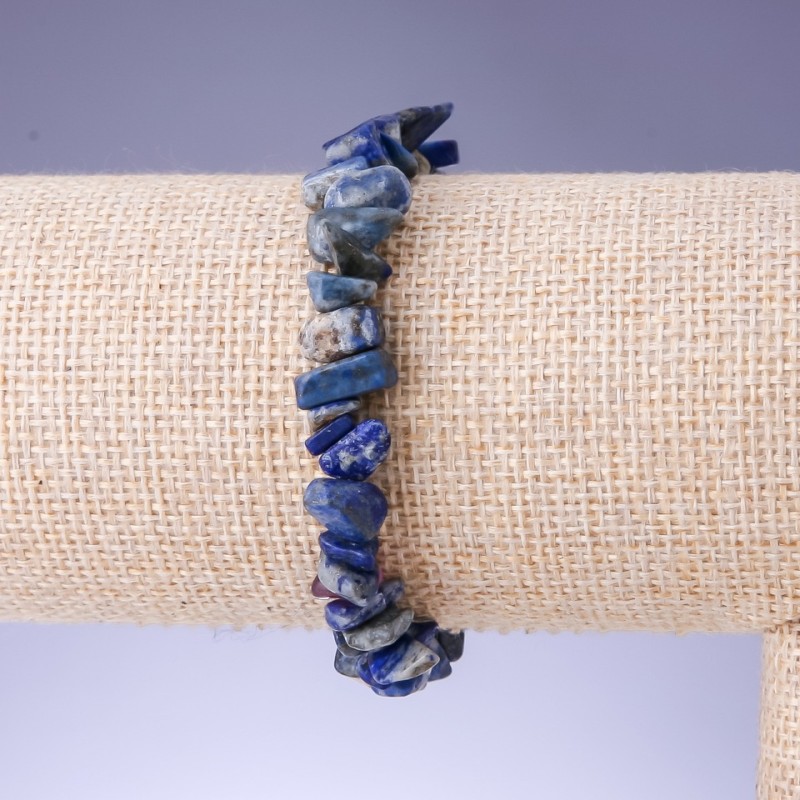 Armband aus Lapislazuli-Naturstein-Chips, Durchmesser ca. 9 x 4 mm, Länge ca. 18 cm – Stretcharmband