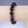 Armband aus lila Augenachat, glatte Kugel, Durchmesser 12 mm, Umfang 18 cm, auf Elastikband