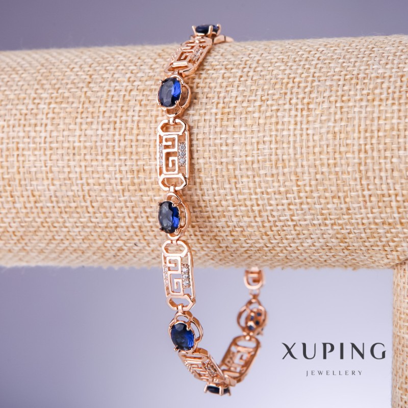 Xuping Armband mit blauen Zirkonen „Saphir“, Dicke 8 mm, Länge 18–20 cm, Vergoldung 18K