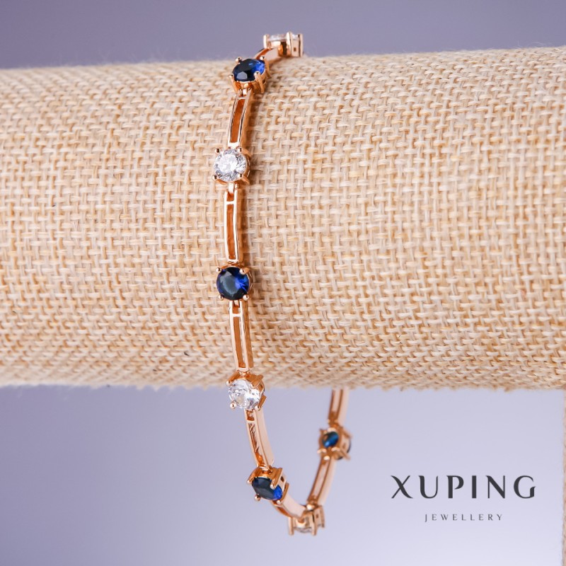 Xuping-Armband mit blauen Zirkonen «Saphir», Dicke 5 mm, Länge 18–20 cm, 18K-Vergoldung