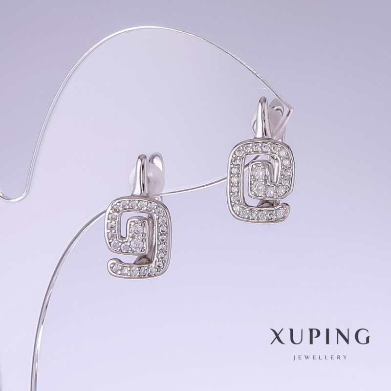 Xuping Ohrringe mit weißen Zirkonia-Steinen, Länge 17 mm, Dicke 9 mm, Rhodiumbeschichtung