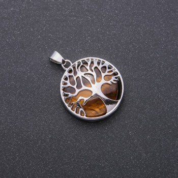 Anhänger aus Tigerauge in Fassung «Baum», Durchmesser 27 mm