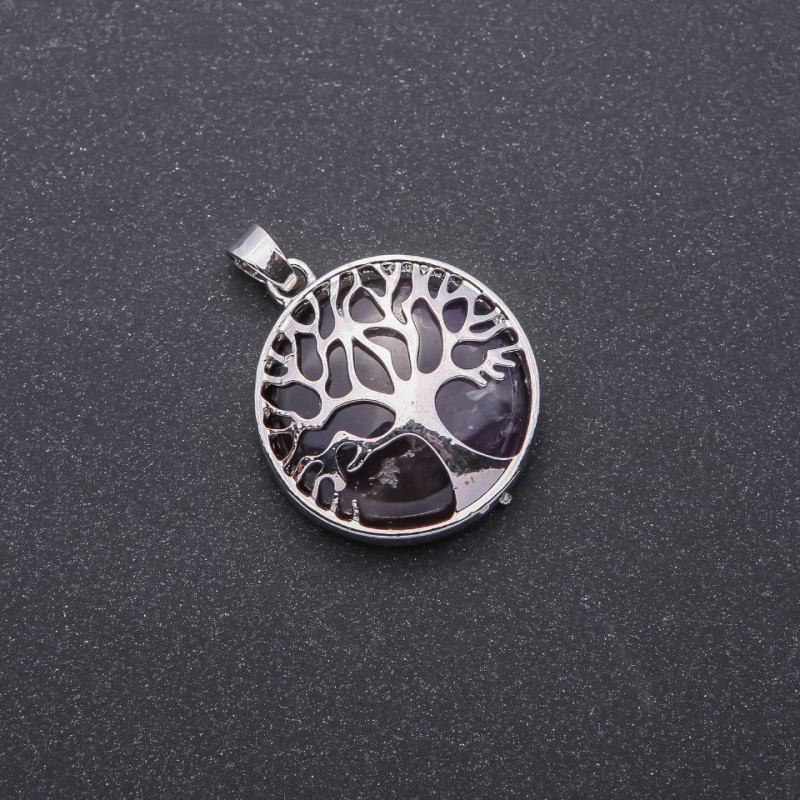 Anhänger aus natürlichem Amethyst in einer Fassung «Baum», Durchmesser 27 mm