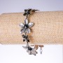 Abendarmband 'Lilien' mit schwarzen Kristallen, Farbe 'Antiksilber', Breite 25 mm, Länge 19–25 cm
