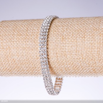 Dreireihiges Strassarmband in Weiß, Breite 7 mm, Länge 19 cm, silberfarbene Optik
