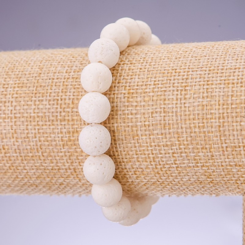 Armband aus natürlicher weißer Schwammkoralle, glatte Kugeln, Durchmesser 10 mm, auf elastischem Gummiband, Länge 18 cm