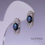 Xuping-Ohrringe mit blauen Zirkonen, Rhodium-beschichtet, 19 × 8 mm