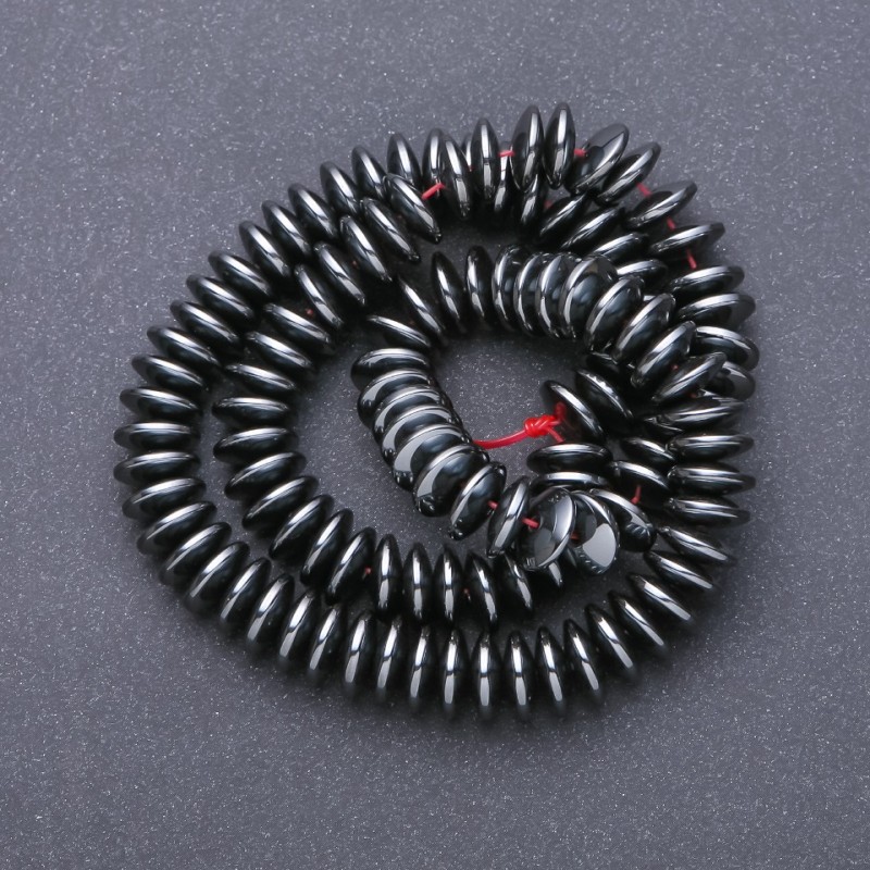 Ausverkauf! Hämatit-Perlen in flacher Rondellform, 10 × 3,5 mm, Schnurlänge 40 cm