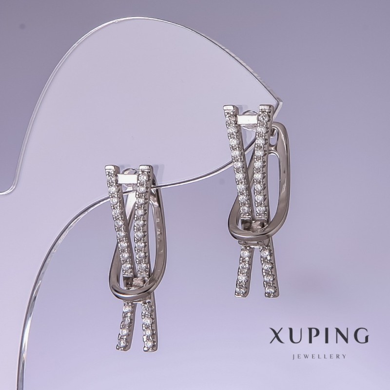 Ohrringe Xuping mit weißen Strasssteinen 25×7 mm rhodiniert