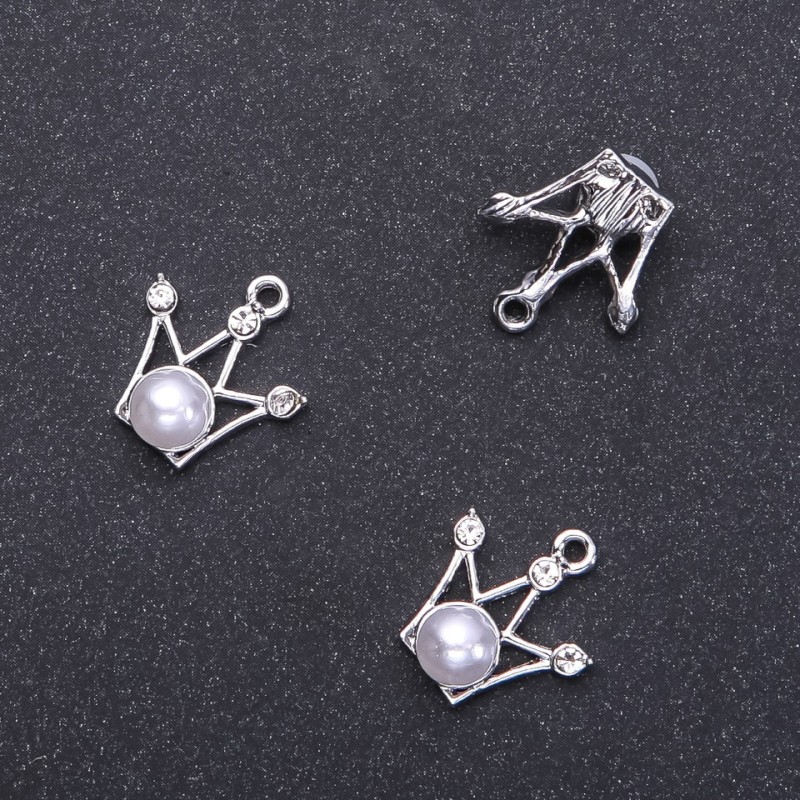 Aufhängung Anhänger Krone mit Perle, Ø 17 mm, Länge 18 mm, Ø 1,8 mm Verpackung 5 Stück (+-)