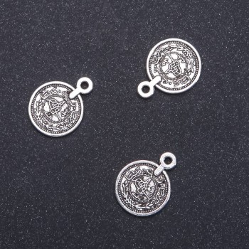 Schmuckzubehör: Münzanhänger mit arabischer Verzierung, Durchmesser 15 mm, Bohrung 1,75 mm, Verpackung 20 g, 19 Stück (+-)
