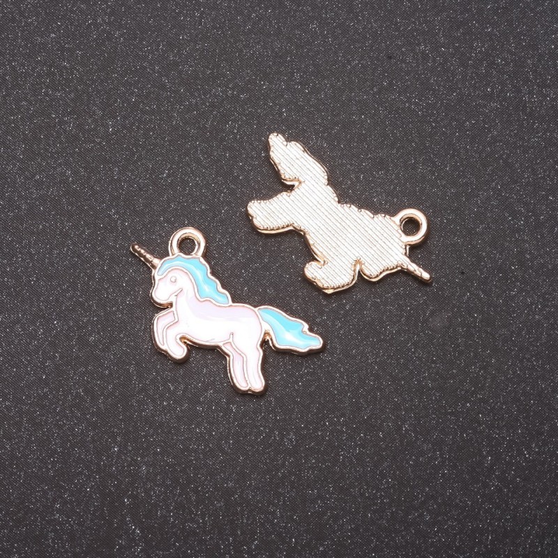 Anhänger Einhorn mit blauem Emaille, Packung 9 Stück, 22×12 mm