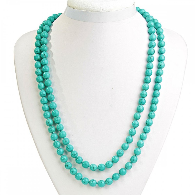 Kette aus türkisgrünem Türkis mit Maserung, 8 mm Kugeln, Länge 118 cm